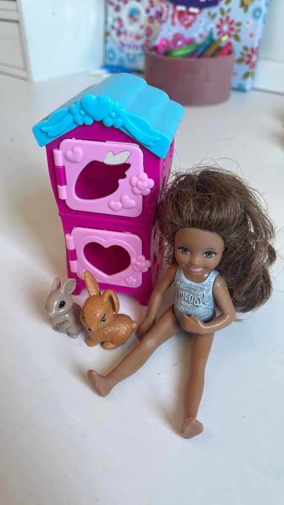 Barbie met konijnenhok, Kinderen en Baby's, Speelgoed | Poppen, Ophalen of Verzenden, Zo goed als nieuw, Barbie