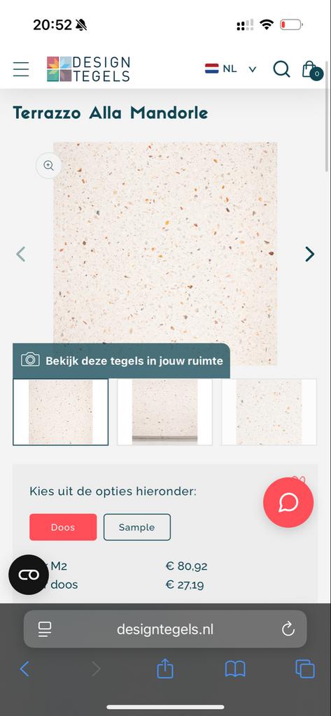 6,5 tegels Terrazzo 41x41 cm, Doe-het-zelf en Verbouw, Tegels, Ophalen, 40 tot 60 cm, Nieuw, Minder dan 5 m²