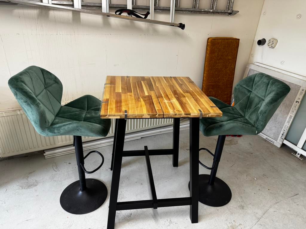 Bartafel met barkrukken, Ophalen, In hoogte verstelbaar, 60 tot 90 cm, Zo goed als nieuw