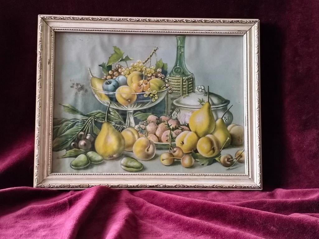 Vintage prent stilleven fruit, Ophalen of Verzenden