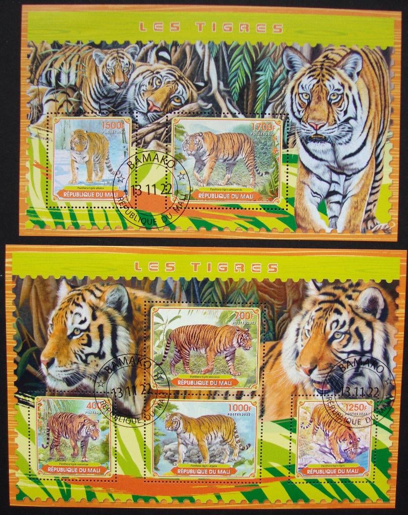 - 822 - 2 Blokken met Tijgers., Verzenden, Gestempeld, Dier of Natuur