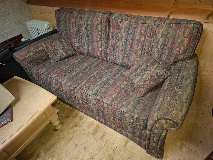 eiken uitschuifbare tafel met 4 stoelen met 2 2-zitsbanken, Huis en Inrichting, Banken | Sofa's en Chaises Longues, Gebruikt, 75 tot 100 cm