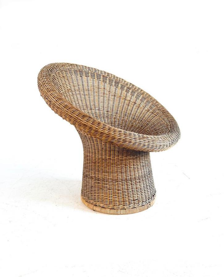Vintage rotan kuipfauteuil model E10, Egon Eiermann ‘50, Huis en Inrichting, Fauteuils, Zo goed als nieuw, Riet of Rotan, 50 tot 75 cm