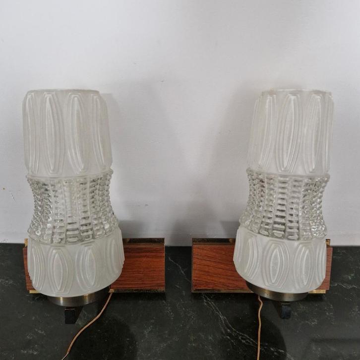 Vintage Wandlampen/Bedlampjes - Toffe Set!, Huis en Inrichting, Lampen | Wandlampen, Gebruikt, Glas, Hout, Metaal, Ophalen of Verzenden