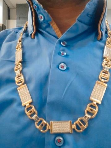 Gouden platte koningsketting 18kt met Diamant  beschikbaar voor biedingen