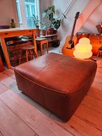 Cognac Lederen Poef, Huis en Inrichting, Vierkant, Leer, Zo goed als nieuw, 75 tot 100 cm