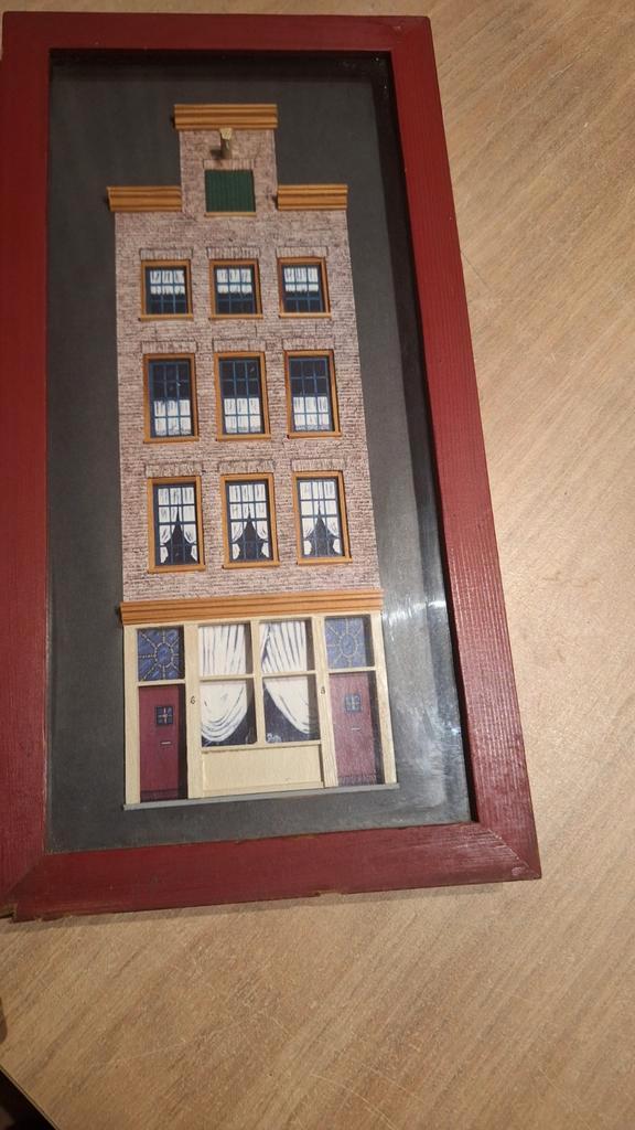 Oude Amsterdamse Grachtenpand in  Lijst, Antiek en Kunst, Kunst | Overige Kunst, Ophalen of Verzenden