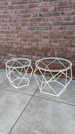 Ronde Bijzettafel Sidetable set van 2 Wit /Glazen blad, Huis en Inrichting, Tafels | Sidetables, Nieuw, Minder dan 50 cm, Ophalen of Verzenden