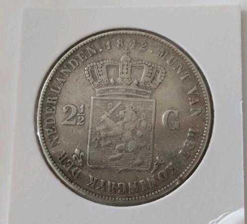 Zilveren Rijksdaalder 1842 - Willem II, Postzegels en Munten, Munten | Nederland, Losse munt, 2½ gulden, Koning Willem II, Zilver