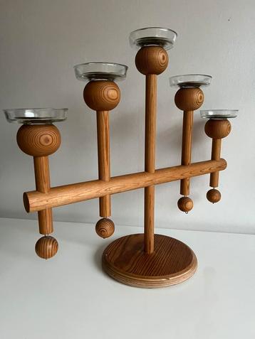 Vintage Aarikka Finland Advent Houten Kandelaar Glas Houder beschikbaar voor biedingen