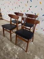 Set van vier vintage Deense eetkamerstoelen stoelen, Ophalen, Gebruikt, Zwart, Vintage