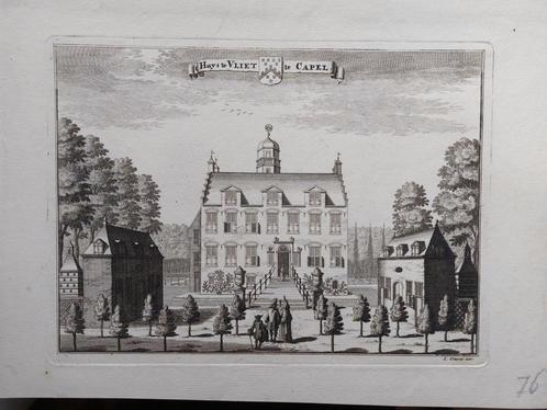 U025 / Huis te Vliet Kopergravure uit ca 1740 Jan van Vianen, Antiek en Kunst, Kunst | Etsen en Gravures, Ophalen of Verzenden
