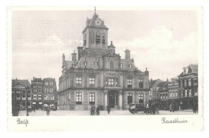 978361 Delft Raadhuis 1937 Gelopen met postzegel, Verzamelen, Ansichtkaarten | Nederland, Gelopen, Zuid-Holland, 1920 tot 1940