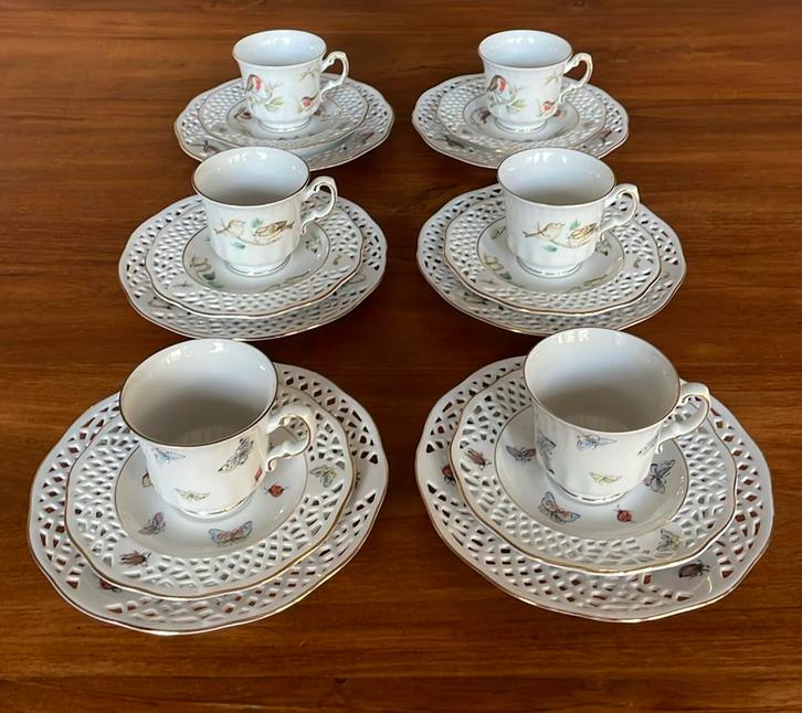 6 persoons ontbijtservies vogels en vlinders, Huis en Inrichting, Keuken | Servies, Zo goed als nieuw, Bord(en), Overige stijlen