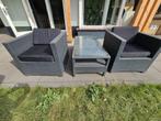 Loungeset 2 fauteuils + tafel, Tuin en Terras, Gebruikt, Bijzettafel, Loungeset, Wicker