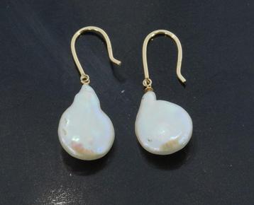 Barok zoetwater parel dames oorbellen fraai vintage 14k goud beschikbaar voor biedingen