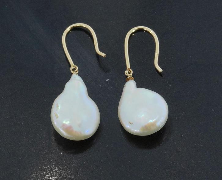 Barok zoetwater parel dames oorbellen fraai vintage 14k goud, Sieraden, Tassen en Uiterlijk, Oorbellen, Zo goed als nieuw, Hangers