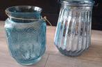 2 windlichten / vazen blauw, Overige materialen, Blauw, Ophalen of Verzenden, Zo goed als nieuw