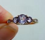 9 kt Gouden riviere ring: 3 x amethist + 4 x diamantje, Sieraden, Tassen en Uiterlijk, Ringen, Paars, Ophalen of Verzenden, Met edelsteen
