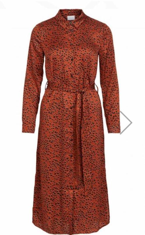 Vila Jurk Cognac Tijgerprint M zomer, Kleding | Dames, Jurken, Zo goed als nieuw, Maat 38/40 (M), Bruin, Knielengte, Ophalen