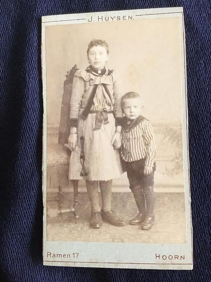 CDV, Kinderen, J.L.T. Huijsen, Hoorn, Carte de Visite, Verzamelen, Foto's en Prenten, Gebruikt, Foto, Kind, Voor 1940, Ophalen of Verzenden
