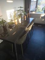 Glazen tafel met aluminium frame - 8 persoons, Huis en Inrichting, Ophalen, 200 cm of meer, 50 tot 100 cm, Zo goed als nieuw