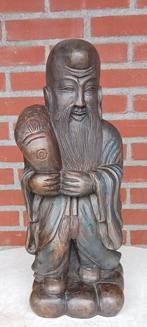 HOUTEN CHINEES/ASIAN HANDGESNEDEN BEELD FISHERMAN  51CM HOOG, Antiek en Kunst, Ophalen of Verzenden