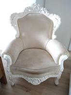 Barok Fauteuil Wit / Zand Creme stof, Huis en Inrichting, Fauteuils, Ophalen, Hout, Gebruikt, Barok