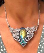 Labradoriet Macramé Ketting - Handgemaakt, Geel, Nieuw, Ophalen of Verzenden, Steen of Mineraal
