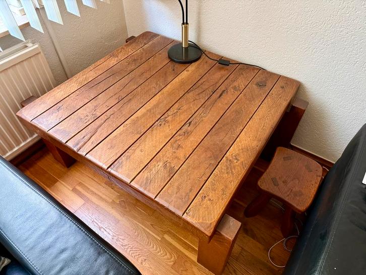 Massief eikenhouten salontafel van bielzenhout, Huis en Inrichting, Tafels | Statafels, Ophalen