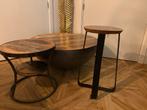 Set van 3 By-Boo Bijzettafels/Salontafels - Hout & Staal, Huis en Inrichting, Tafels | Bijzettafels, 45 tot 60 cm, Rond, Ophalen of Verzenden