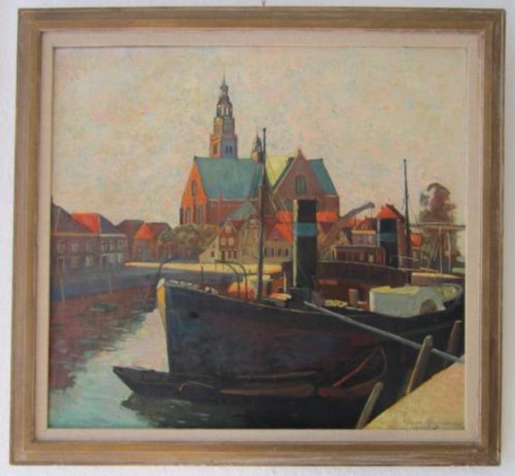 ==Georges Hogerwaard 1878-1939===haventje Maassluis==, Antiek en Kunst, Kunst | Schilderijen | Klassiek, Ophalen of Verzenden