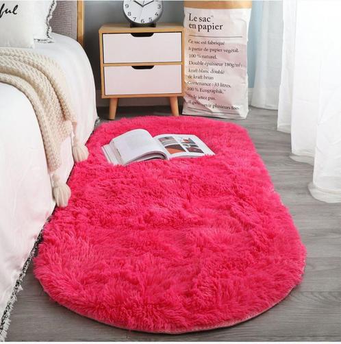 Fel Roze Ovaal Hoogpolig Vloerkleed / Kleed Tapijt Mat, Huis en Inrichting, Stoffering | Tapijten en Kleden, Nieuw, Ovaal, Verzenden