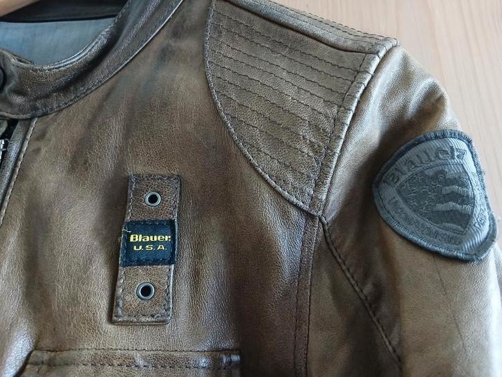 Blauer Leren Jack XL (Uniek)!, Kleding | Dames, Jassen | Winter, Gedragen, Maat 46/48 (XL) of groter, Bruin, Ophalen of Verzenden