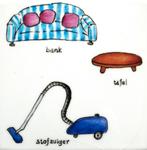 Onderzetter wanddecoratie met huisraad pyctogrammen, Ophalen of Verzenden