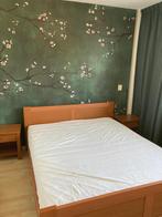 Tweepersoons bed 160x200 + lattenbodem, nachtkastjes, matras, Ophalen, Gebruikt, Bruin, Tweepersoons