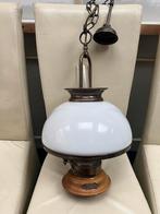 Klassieke Grote Messing Hanglamp Dimbaar glazen kap rookglas, Antiek en Kunst, Antiek | Lampen, Ophalen of Verzenden