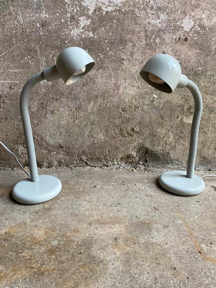 Jaren 80 gooseneck bedlampjes (2), Huis en Inrichting, Lampen | Tafellampen, Gebruikt, Minder dan 50 cm, Metaal, Ophalen of Verzenden