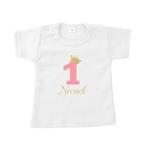 Bedrukt tekst shirt verjaardag kroon met cijfer en naam, The River House, Info@theriverhouse, Jongetje of Meisje, Nieuw