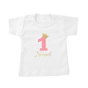 Bedrukt tekst shirt verjaardag kroon met cijfer en naam beschikbaar voor biedingen