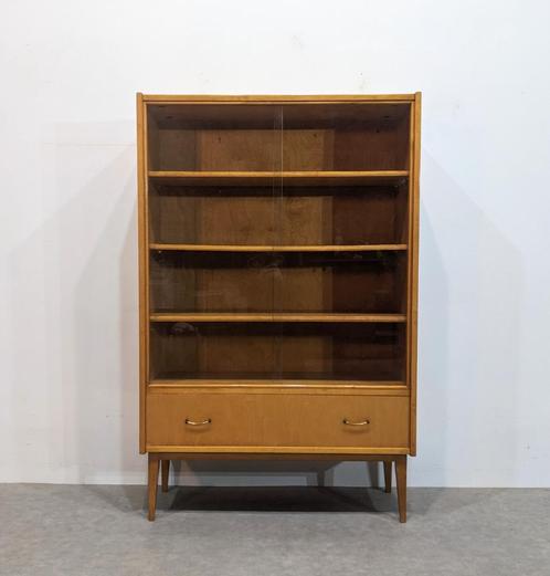 Scandinavische vintage boekenkast, Huis en Inrichting, Kasten | Boekenkasten, 150 tot 200 cm, 25 tot 50 cm, Glas, Ophalen