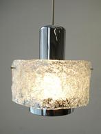 Vintage Hillebrand iceglass hanglamp Mid-Century chroom, Ophalen of Verzenden, Gebruikt, Vintage Mid- Century Hollywood Regency lamp retro hanglamp
