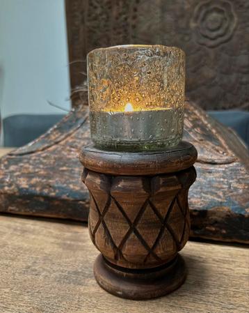 Houten ornament kandelaar ananas zonder glas beschikbaar voor biedingen