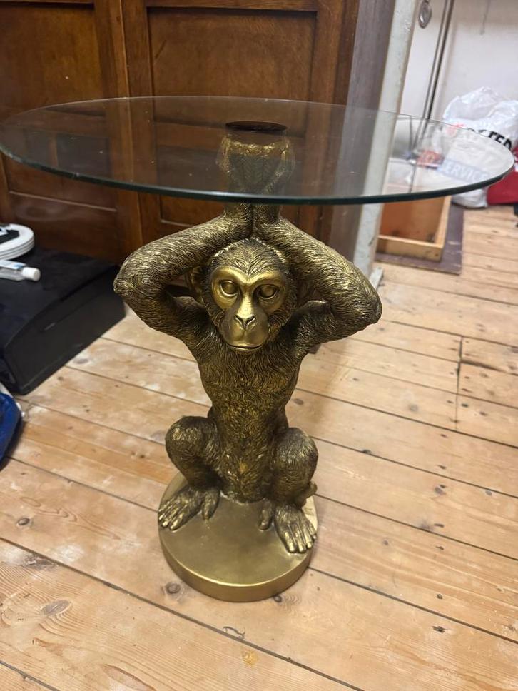 ZO GOED ALS NIEUW Atmosphera Monkey Salontafel - Goud, Huis en Inrichting, Tafels | Bijzettafels, Nieuw, Rond, 45 tot 60 cm, Minder dan 55 cm