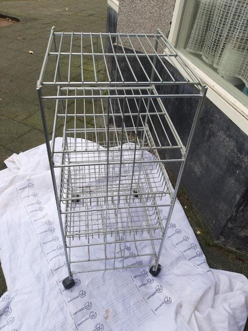 Multifunctionele metalen wagen, 5-etages, zilver, snijplank, Huis en Inrichting, Tafels | Bijzettafels, Gebruikt, Rechthoekig