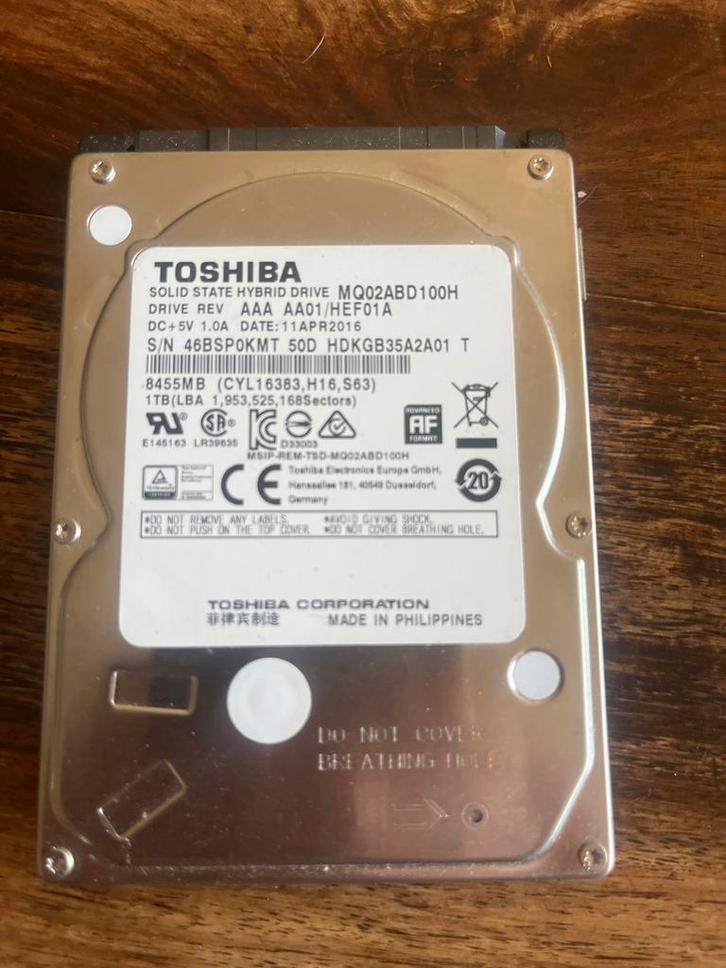 Toshiba 1TB Hybride SSD - MQ02ABD100H, Computers en Software, Harde schijven, Gebruikt, Laptop, Intern, SSD, SATA, Ophalen of Verzenden