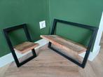 2 stuks wandplankjes zwart staal met Acaciahout, Ophalen, Nieuw