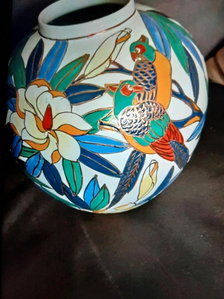 Antieke Porseleinen Sierpot met Vogelmotief, Antiek en Kunst, Antiek | Vazen, Ophalen of Verzenden