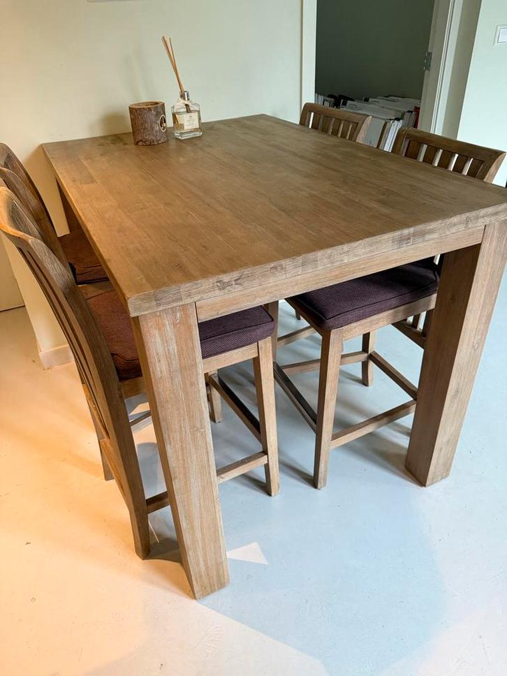 Bartafel met krukken - Licht eiken - 130x86x90 cm, Huis en Inrichting, Complete eetkamers, Gebruikt, 4 tot 6 stoelen, Ophalen
