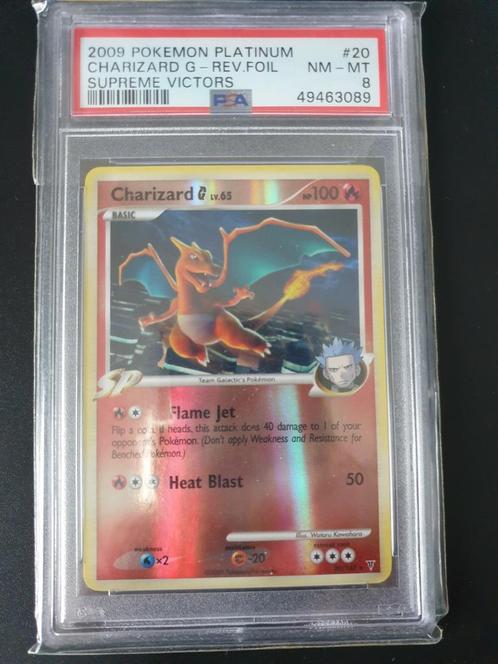 Reverse holo charizard 20/147 supreme victors PSA 8, Hobby en Vrije tijd, Verzamelkaartspellen | Pokémon, Zo goed als nieuw, Losse kaart